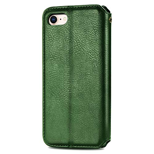 JAWCASA Funda para iPhone SE 2020/iPhone 8/iPhone 7 (4,7 Pulgadas), Billetera Flip Funda de Piel PU Cubierta Cierre Magnética Delgada [Soporte Plegable] [Ranura para Tarjeta] Protectora Case (Verde)