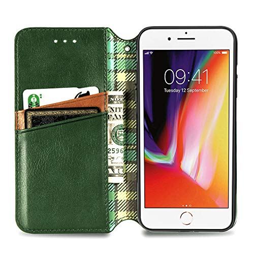 JAWCASA Funda para iPhone SE 2020/iPhone 8/iPhone 7 (4,7 Pulgadas), Billetera Flip Funda de Piel PU Cubierta Cierre Magnética Delgada [Soporte Plegable] [Ranura para Tarjeta] Protectora Case (Verde)