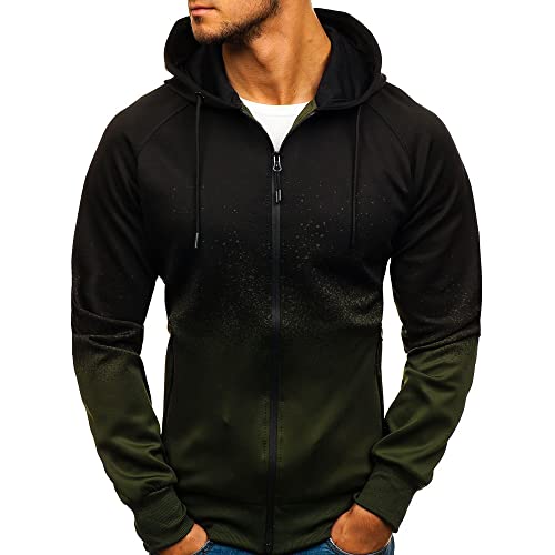 JELLYB Deportiva Chaqueta Hombre Primavera Otoño Juvenil Tendencia Rayas Empalme/Coincidencia Color Hombre Transición Chaqueta Ajustado Cardigan Irregular Dobladillo Sudadera Capucha AS-Green M