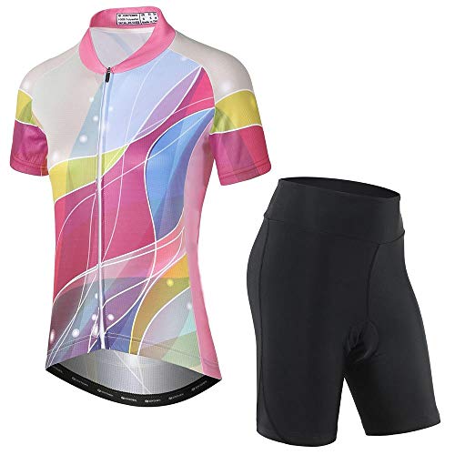 Jersey de ciclismo de verano para mujer y pantalones cortos de equitación acolchados de manga corta ropa de ciclismo trajes de secado rápido, Color 13, L