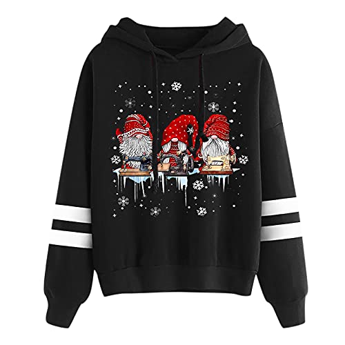 Jersey Navideno de Mujer Sudadera con Capucha para Mujer Estampada Santa de Navidad Suelta Casual Manga Larga Hoody Sudadera Tops Navidad Regalos Simple Pullover Blusa Merry Christmas