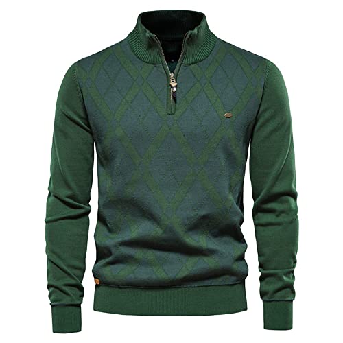 Jerseys Hombre Otoño Invierno Tendencia Moda Media Cremallera Cuello Pie Hombre Prendas Punto Estilo Británico Slim Fit Manga Larga Diario Casual Casa Hombre Suéter C-Green 3XL