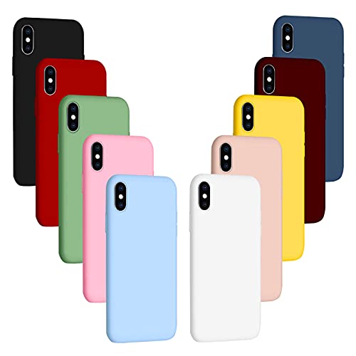 Jilicsan 10X Fundas para iPhone X/XS (5.8"),Carcasa Silicona de Color Sólido Anticaída,Cubierta Flexible Ultrafina a Prueba de Arañazos y Golpes-10 Colores