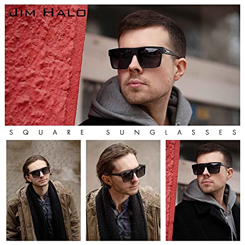 JIM HALO Gafas de sol Grande Retro Polarizadas para Hombres y Mujeres Gafas de Conducción Cuadradas con Parte Superior Plana (Montura Negra / Lente Gris Degradado Polarizado)