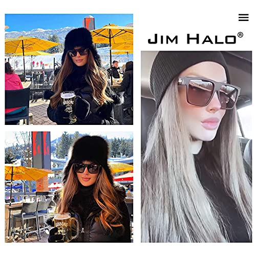 JIM HALO Gafas de sol Grande Retro Polarizadas para Hombres y Mujeres Gafas de Conducción Cuadradas con Parte Superior Plana (Montura Negra / Lente Gris Degradado Polarizado)