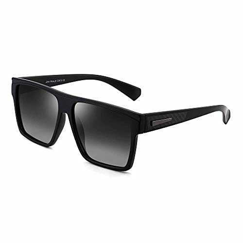 JIM HALO Gafas de sol Grande Retro Polarizadas para Hombres y Mujeres Gafas de Conducción Cuadradas con Parte Superior Plana (Montura Negra / Lente Gris Degradado Polarizado)