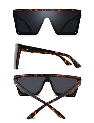 JIM HALO Gafas de Sol Grande Unisex. Lentes Espejo o Degradadas sin Marco. Diseño Moderno. [Montura Carey | Lente Gris Oscuro]