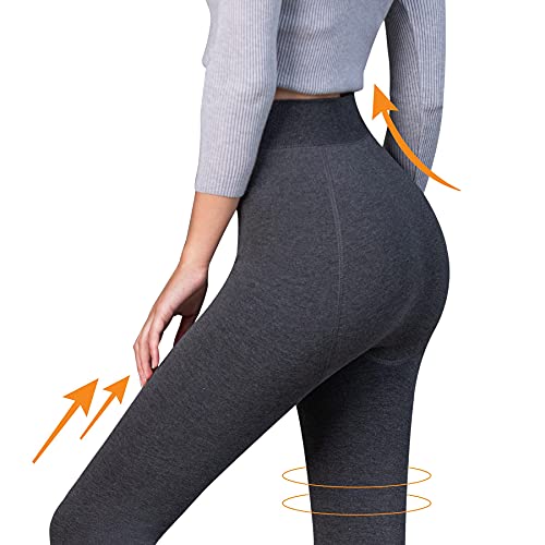 JINOO Leggings para Mujer,2 Pares Medias Leggings Térmicos Calientes Elásticos de Invierno,Negro + Gris Oscuro