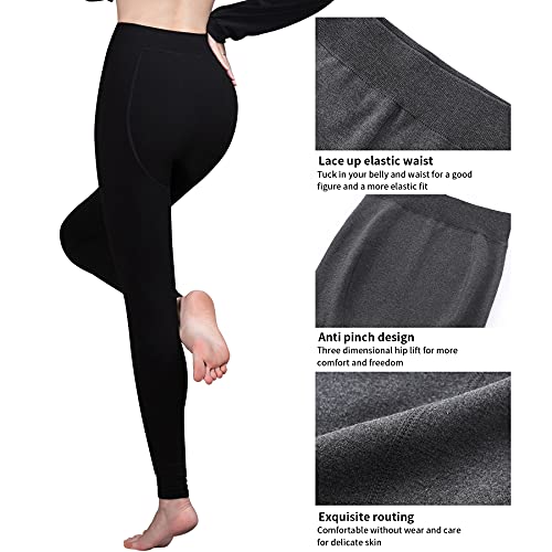 JINOO Leggings para Mujer,2 Pares Medias Leggings Térmicos Calientes Elásticos de Invierno,Negro + Gris Oscuro