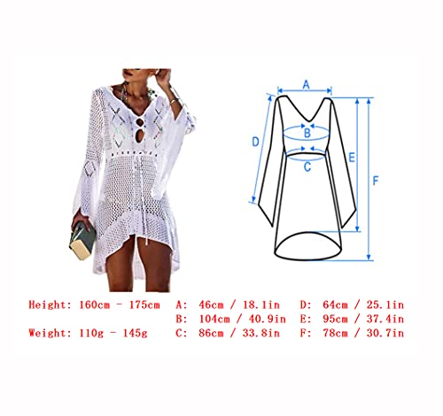 Jinsha Vestido de Playa - Mujer Pareos y Camisola de Playa Sexy Cover up, Talla unica, Blanco