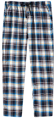 JINSHI Hombre Pantalones Largos de Pijama Algodón Casa Invierno Pantalón Cálido a Cuadros con Bragueta de Botón 3 Pack L