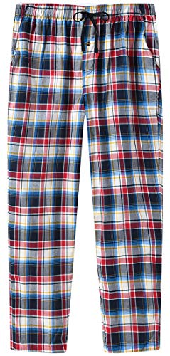 JINSHI Hombre Pantalones Largos de Pijama Algodón Casa Invierno Pantalón Cálido a Cuadros con Bragueta de Botón 3 Pack L