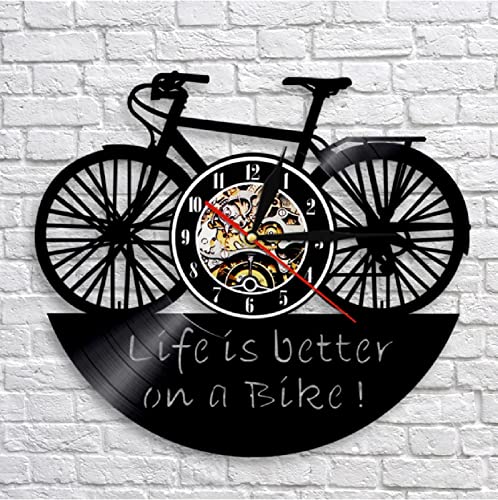 JKLMZYT La Vida es Mejor en una Bicicleta Reloj de Pared con Disco de Vinilo Reloj de Pared Moderno con Mejor Vida Reloj de Pared Motociclista Motto Ciclista Ciclista