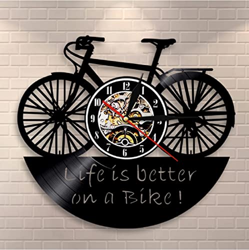 JKLMZYT La Vida es Mejor en una Bicicleta Reloj de Pared con Disco de Vinilo Reloj de Pared Moderno con Mejor Vida Reloj de Pared Motociclista Motto Ciclista Ciclista