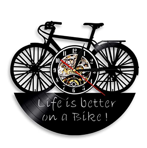 JKLMZYT La Vida es Mejor en una Bicicleta Reloj de Pared con Disco de Vinilo Reloj de Pared Moderno con Mejor Vida Reloj de Pared Motociclista Motto Ciclista Ciclista