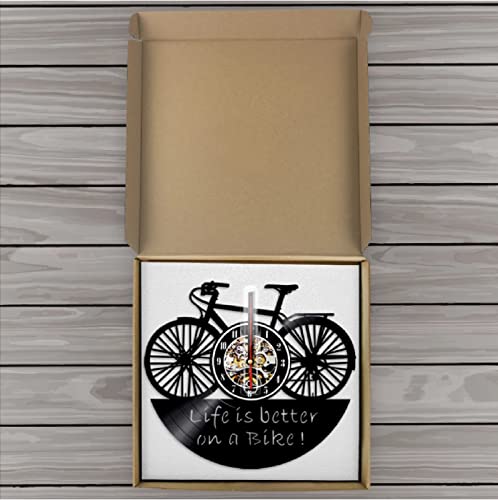 JKLMZYT La Vida es Mejor en una Bicicleta Reloj de Pared con Disco de Vinilo Reloj de Pared Moderno con Mejor Vida Reloj de Pared Motociclista Motto Ciclista Ciclista