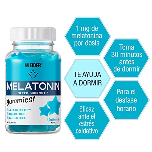 JOE WEIDER VICTORY Melatonine Up, 60 gummies, Sabor Blueberry, 1 mg de melatonina por gominola, Sin gluten y sin azúcar