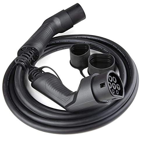 Jolt Cable de Carga para Vehículos Eléctricos - Tipo 2 a Tipo 2 32A 7,2kW Monofásico - Impermeable IP44, Resiste el Calor, Rayos UV y Clima Frío - Clavija Plateada, Asa Ergonómica - 5 Metros