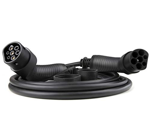 Jolt Cable de Carga para Vehículos Eléctricos - Tipo 2 a Tipo 2 32A 7,2kW Monofásico - Impermeable IP44, Resiste el Calor, Rayos UV y Clima Frío - Clavija Plateada, Asa Ergonómica - 5 Metros