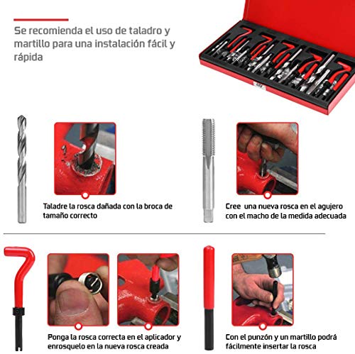 JOMAFA JUEGO PARA REPARAR ROSCAS CON HELICOIL M5, M6, M8, M10 Y M12 131 PIEZAS KIT DE REPARACION DE ROSCAS HELICOIDALES