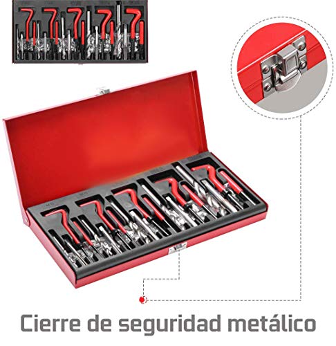 JOMAFA JUEGO PARA REPARAR ROSCAS CON HELICOIL M5, M6, M8, M10 Y M12 131 PIEZAS KIT DE REPARACION DE ROSCAS HELICOIDALES