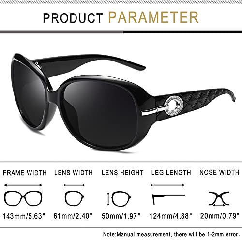 Joopin Gafas de Sol Mujer Moda Polarizadas Protección UV400 de Gran Tamaño Gafas de Sol Señoras (Paquete simple negro)