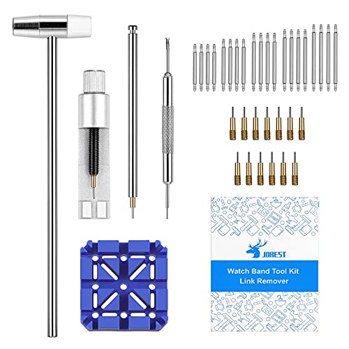 JOREST Herramienta Cambiar Correa Reloj，Herramientas Relojero para Ajustar y cambiar la Correa de Reloj，Kit reparacion de relojes, con Manual Usuario, 20PCS Barras de resorte, 13PCS Aguja de repuesto