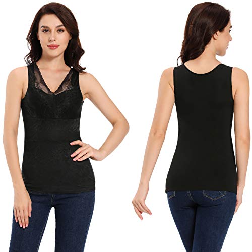 Joyshaper Camiseta térmica para mujer con cuello en V, ropa interior térmica de forro polar, sin mangas, camisola, térmica, con tirantes, Punta negra., S