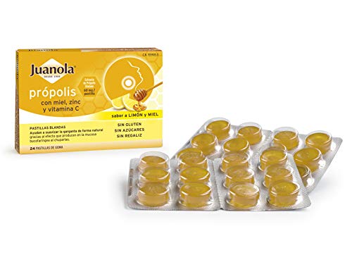 JUANOLA Própolis Sabor Limón y Miel - 24 pastillas blandas - Ayudan a suvaizar la garganta de forma natural. Producto alimenticio con Própolis, Miel, Zinc y Vitamina C.