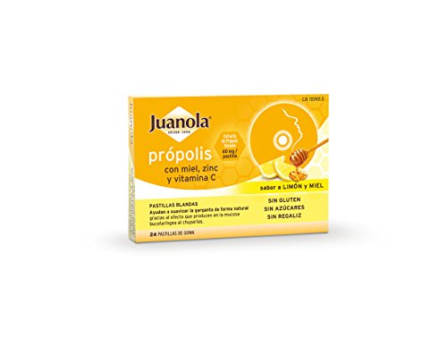 JUANOLA Própolis Sabor Limón y Miel - 24 pastillas blandas - Ayudan a suvaizar la garganta de forma natural. Producto alimenticio con Própolis, Miel, Zinc y Vitamina C.