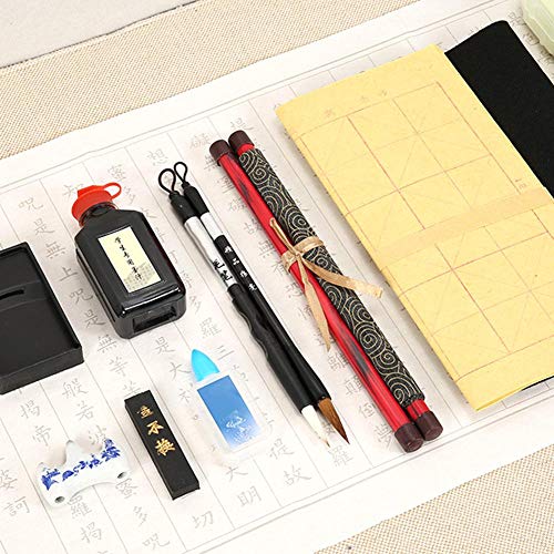 Juego de caligrafía china, juego de caligrafía china tradicional Kit de caja de herramientas de papel de escritura con pincel y tinta con una caja de almacenamiento para principiantes