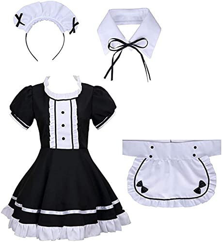 Juego de disfraz criada francesa, anime para cosplay francesa Halloween, alicia tradicional mujer, 4 piezas como un conjunto que incluye vestido, sombrero, delantal, collar falso (negro, talla 5XL)