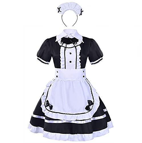 Juego de disfraz criada francesa, anime para cosplay francesa Halloween, alicia tradicional mujer, 4 piezas como un conjunto que incluye vestido, sombrero, delantal, collar falso (negro, talla 5XL)