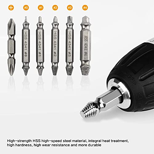 Juego de extractores de tornillos con 6 piezas, extractor para quitar tornillos dañados desgastados en una práctica caja de plástico, fabricado en HSS