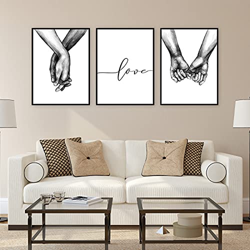 Juego de impresiones de pared, mano a mano blanco y negro, 3 piezas cuadros modernos para salón, póster a juego para dormitorio, salón, decoración (L)