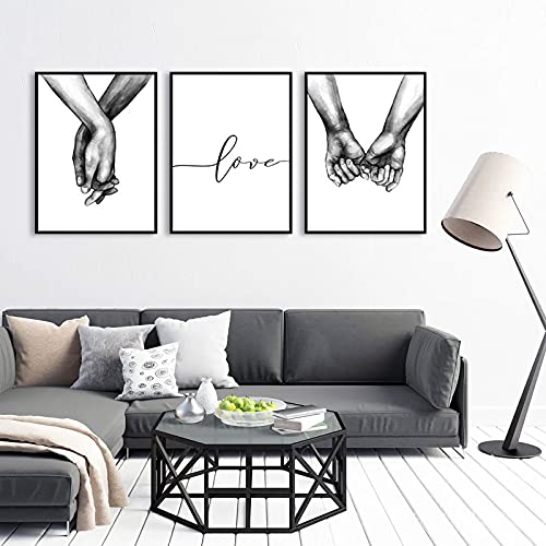 Juego de impresiones de pared, mano a mano blanco y negro, 3 piezas cuadros modernos para salón, póster a juego para dormitorio, salón, decoración (L)