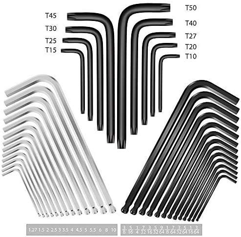 Juego de llaves Allen hexagonales HX 36 piezas de brazo largo, cabeza de bola, llaves hexagonales, juego de llaves Allen, métricas y estrella para herramientas de reparación de bicicletas