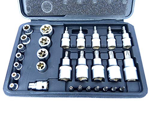 Juego de puntas y vasos de Star 30PC Llaves Torx macho y hembra E & T Bits de Socket