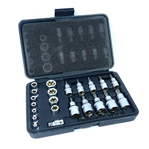 Juego de puntas y vasos de Star 30PC Llaves Torx macho y hembra E & T Bits de Socket