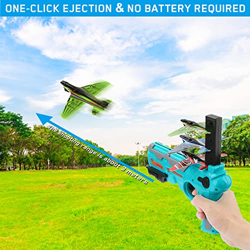 Juguete de avión de catapulta Modelo de eyección con un Clic, Yideng Juego de Tiro de Pistola de Larga Distancia de eyección con 10 Aviones de Planeador de Espuma, para niños (Azul)