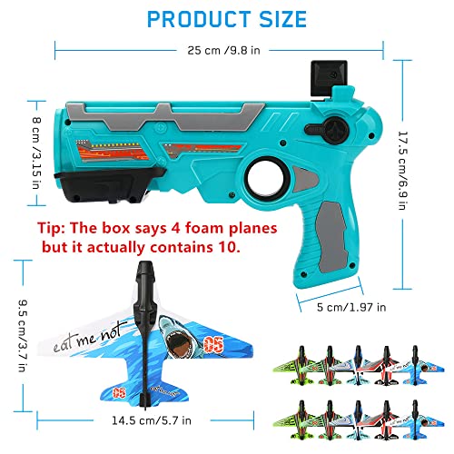 Juguete de avión de catapulta Modelo de eyección con un Clic, Yideng Juego de Tiro de Pistola de Larga Distancia de eyección con 10 Aviones de Planeador de Espuma, para niños (Azul)