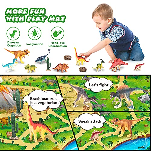 Juguetes de dinosaurios con tapete de juego de actividad figuras realistas de dinosaurios para crear un mundo de dino incluyendo T-Rex Triceratops con bolsa regalos de fiesta para niños de 3+