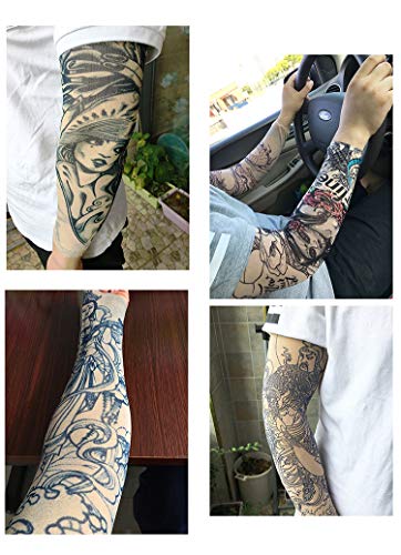 Juland 6 pcs Tatuaje Temporal Mangas Deslizamiento Falso en Kit de Mangas de Brazo de Tatuaje Accesorios para Medias de protección Solar para Brazos Fiesta Unisex Hombres Frescos Mujeres