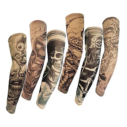 Juland 6 pcs Tatuaje Temporal Mangas Deslizamiento Falso en Kit de Mangas de Brazo de Tatuaje Accesorios para Medias de protección Solar para Brazos Fiesta Unisex Hombres Frescos Mujeres