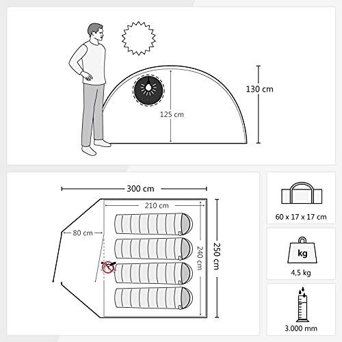Justcamp Scott 4 Tienda de campana 4 personas con habitáculo, cabina de descanso - oscura