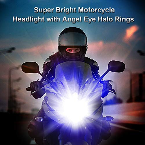 KaiDengZhe H4 HS1 Bombilla LED para Faros Delanteros de Motocicleta con Blue Angel Eye 9003 HS1 Faro LED Alto/Bajo 12V 2600LM Reemplazo de la Lámpara Halógena H4 Blanco 6000K