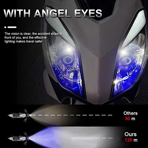 KaiDengZhe H4 HS1 Bombilla LED para Faros Delanteros de Motocicleta con Blue Angel Eye 9003 HS1 Faro LED Alto/Bajo 12V 2600LM Reemplazo de la Lámpara Halógena H4 Blanco 6000K