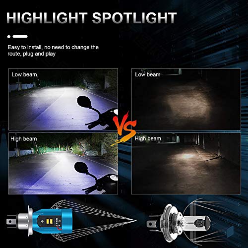 KaiDengZhe H4 HS1 Bombilla LED para Faros Delanteros de Motocicleta con Blue Angel Eye 9003 HS1 Faro LED Alto/Bajo 12V 2600LM Reemplazo de la Lámpara Halógena H4 Blanco 6000K