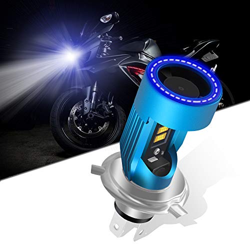 KaiDengZhe H4 HS1 Bombilla LED para Faros Delanteros de Motocicleta con Blue Angel Eye 9003 HS1 Faro LED Alto/Bajo 12V 2600LM Reemplazo de la Lámpara Halógena H4 Blanco 6000K