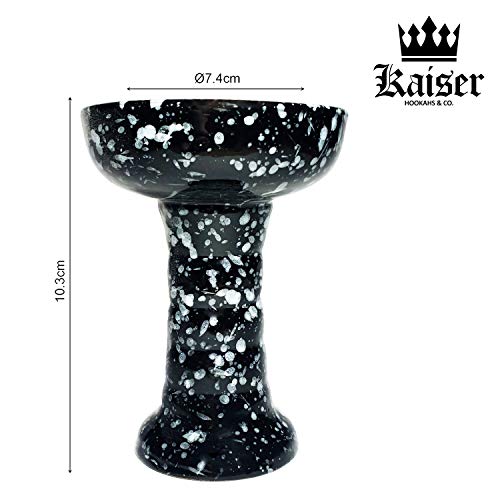 KAISER - Cazoleta BLACK TORNADO de Cerámica Artesanal Cachimba Shisha - Tipo Phunnel, Compatible con Todos los Gestores de Calor, Barro Blanco, Color Negro (JUNTA DE REGALO)